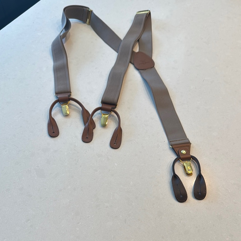 Elegant Brown and Tan Men's Suspenders leather cowhide